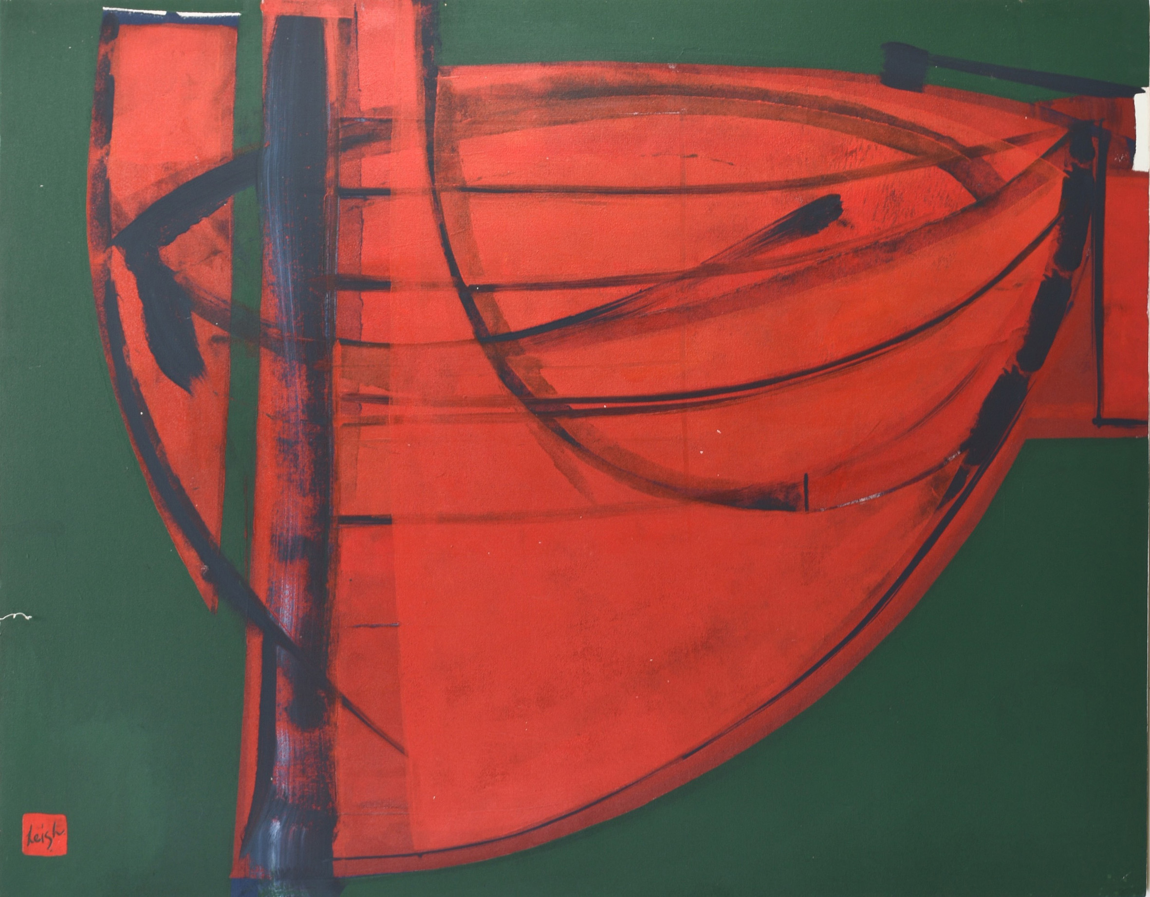 This abstract painting titled ‘Red Boat’ by contemporary British artist Leigh Davis sold for £1,000. Halls Fine Art